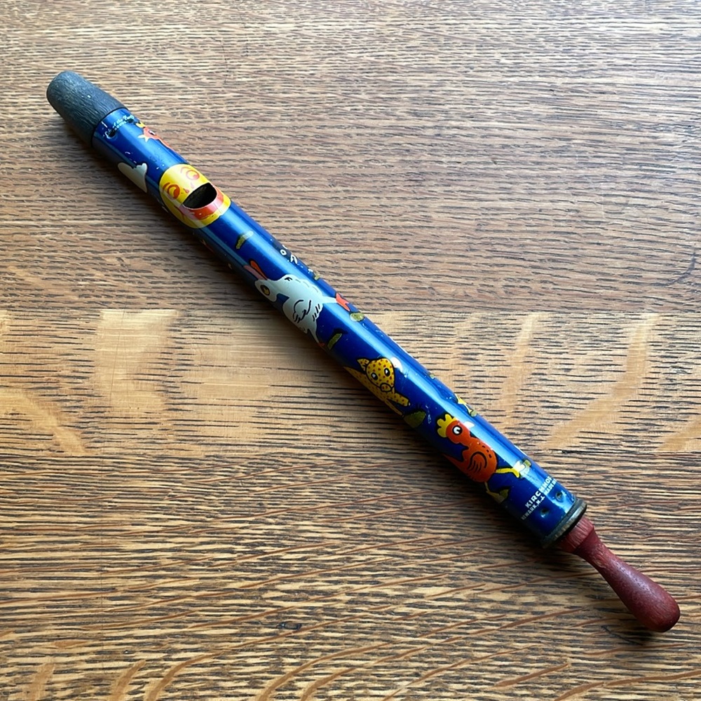Antique Kirchhof tin toy whistle/noisemaker, nursery rhyme motif
